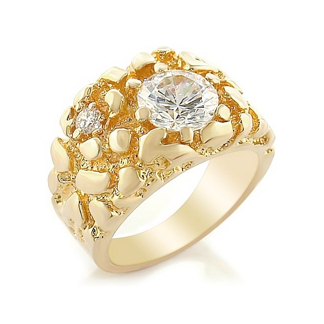 14K Yellow Gold Plated Mens Ring Clear Cubic Zirconia