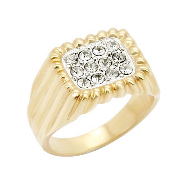 Two Tone Square Mens Ring Clear Crystal