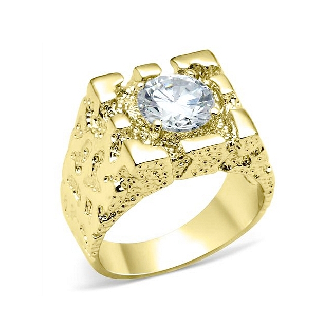 14K Yellow Gold Plated Square Mens Ring Clear CZ