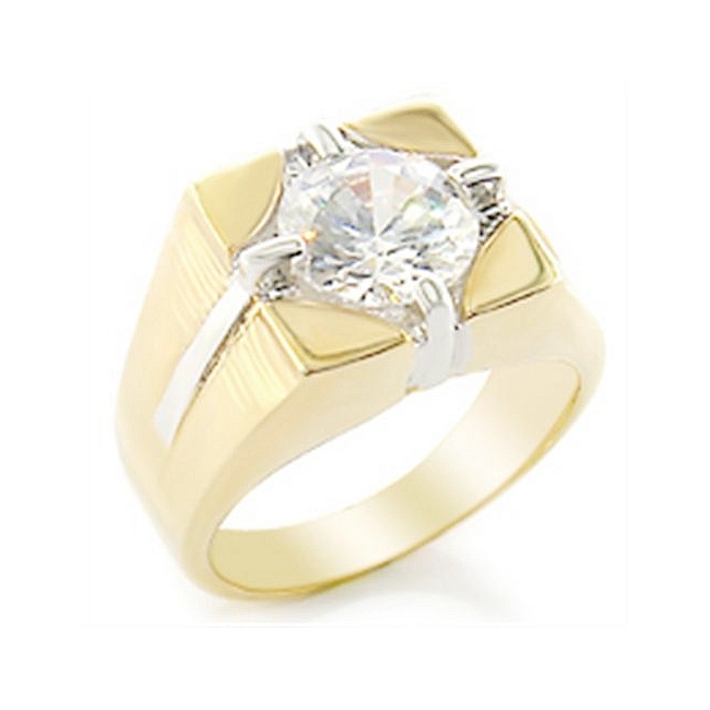 Two Tone Square Mens Ring Clear CZ