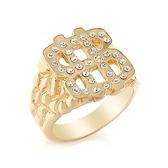 14K Yellow Gold Plated Mens Ring Clear Crystal