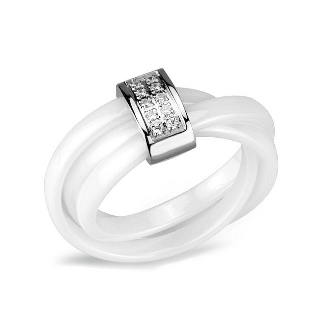 Lovely Ceramic Band Fashion Ring Clear Crystal