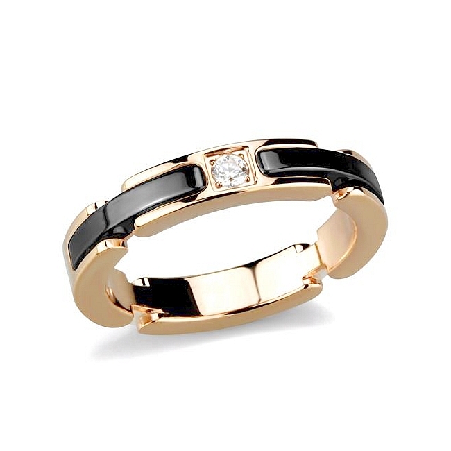 14K Rose Gold Plated Band Fashion Ring Clear Crystal