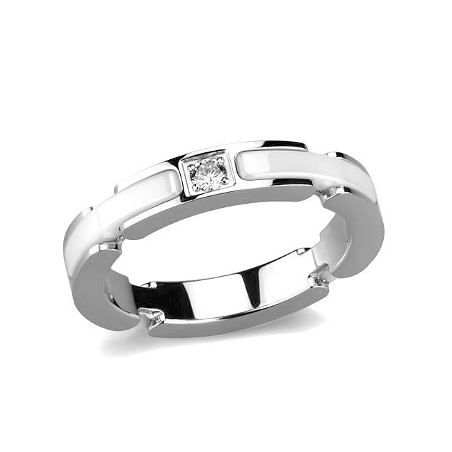 Classic Silver Tone Band Fashion Ring Clear Crystal