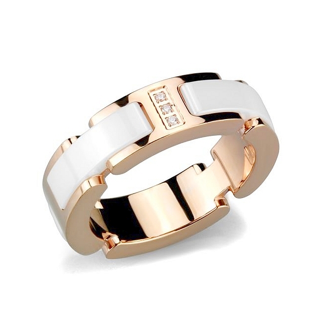 14K Rose Gold Plated Band Fashion Ring Clear Crystal