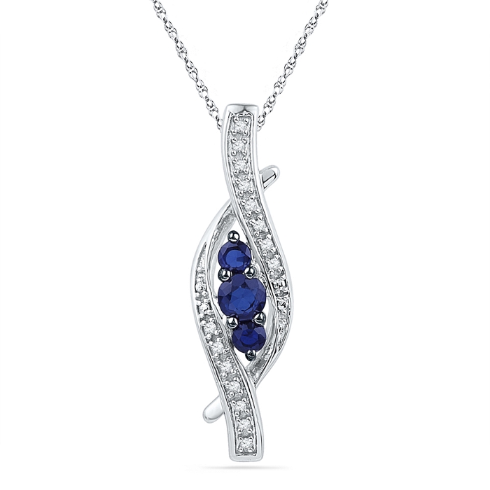 0.06 CT Diamond 0.49 Ct Blue Sapphire Pendant Necklace