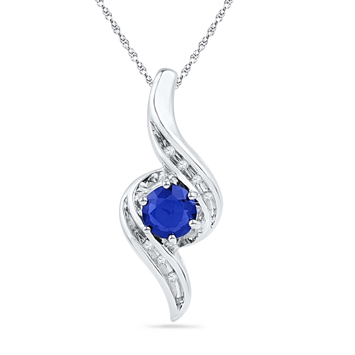 0.02 CT Diamond 0.75 Ct Blue Sapphire Pendant Necklace
