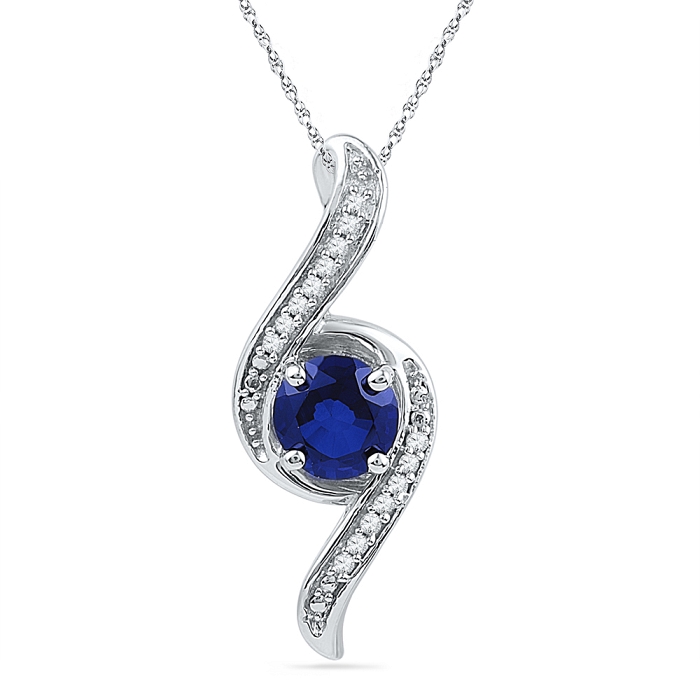 0.07 CT Diamond 0.95 Ct Blue Sapphire Pendant Necklace