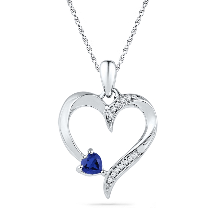0.04 CT Diamond 0.20 Ct Blue Sapphire Pendant Necklace