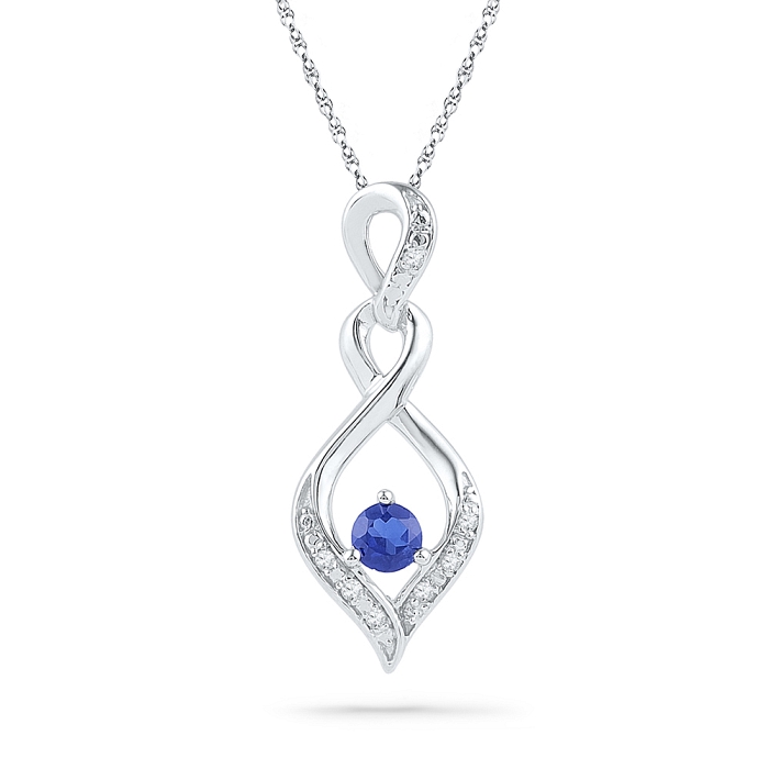 0.02 CT Diamond 0.16 Ct Blue Sapphire Pendant Necklace