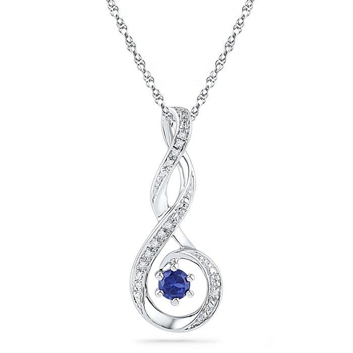 0.03 CT Diamond 0.25 Ct Blue Sapphire Pendant Necklace