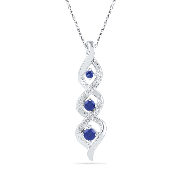 0.07 CT Diamond 0.24 Ct Blue Sapphire Pendant Necklace
