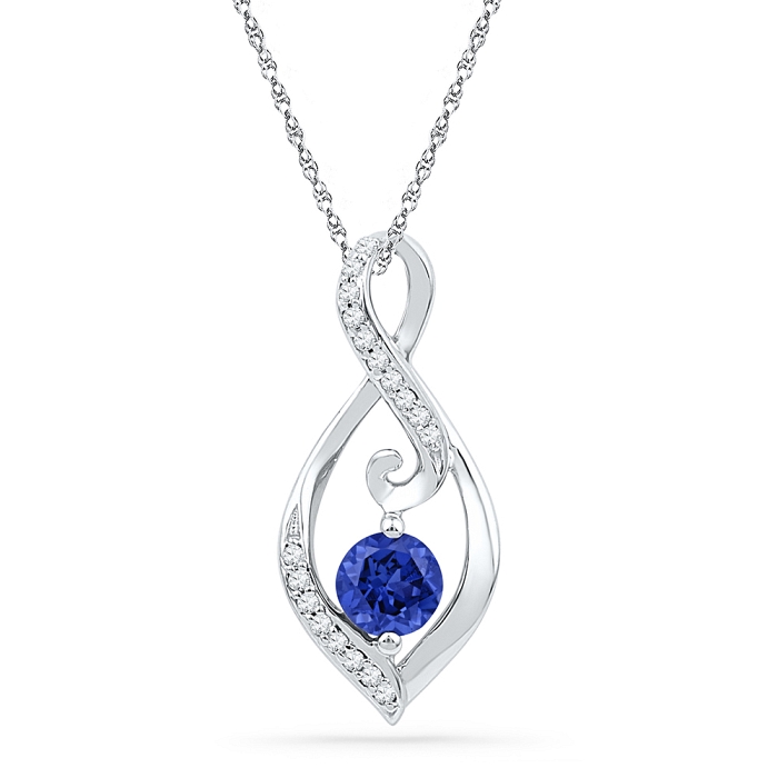 0.09 CT Diamond 0.65 Ct Blue Sapphire Pendant Necklace