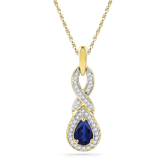 0.16 CT Diamond 0.47 Ct Blue Sapphire Pendant Necklace