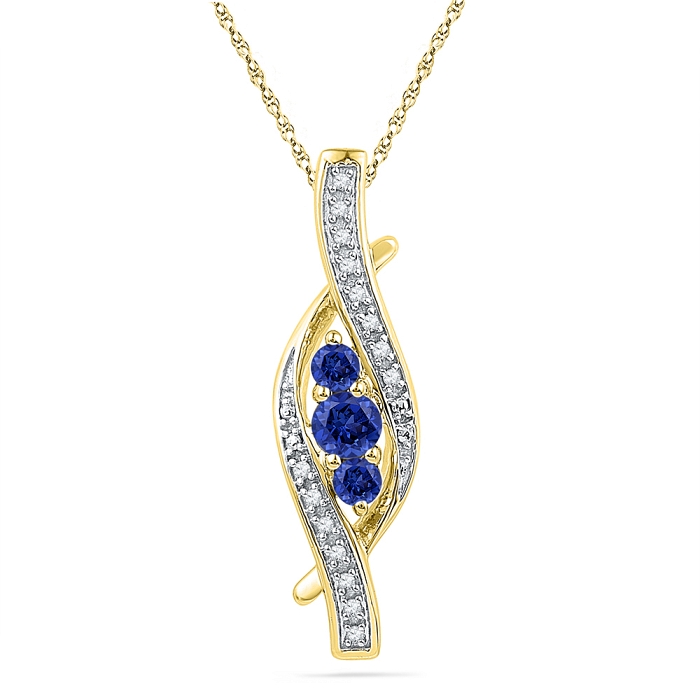 0.06 CT Diamond 0.49 Ct Blue Sapphire Pendant Necklace