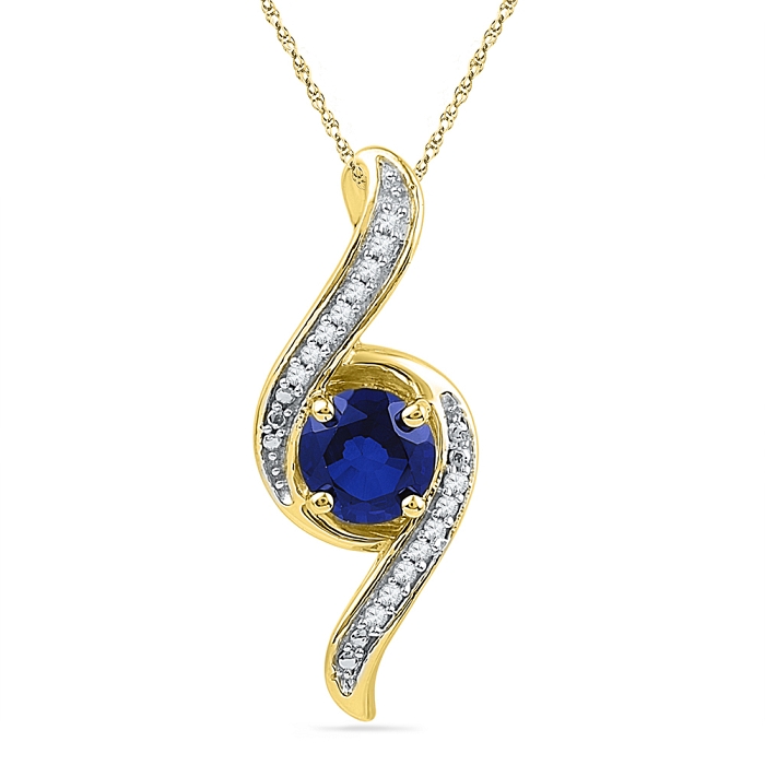 0.07 CT Diamond 0.95 Ct Blue Sapphire Pendant Necklace