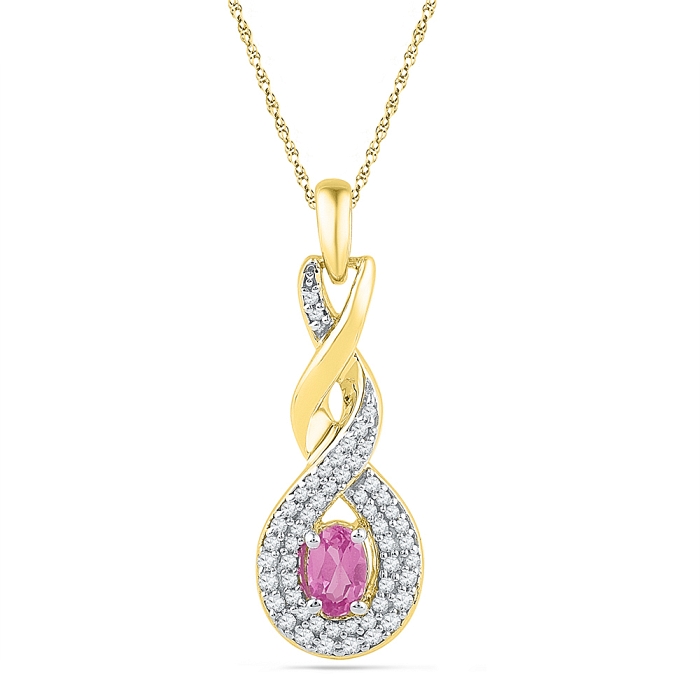 0.20 CT Diamond 0.25 Ct Pink Sapphire Pendant Necklace