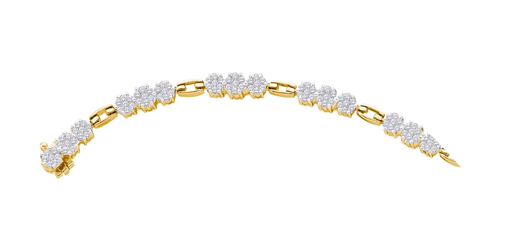 2.50 CT Diamond Flower Bracelet 14K Yellow gold