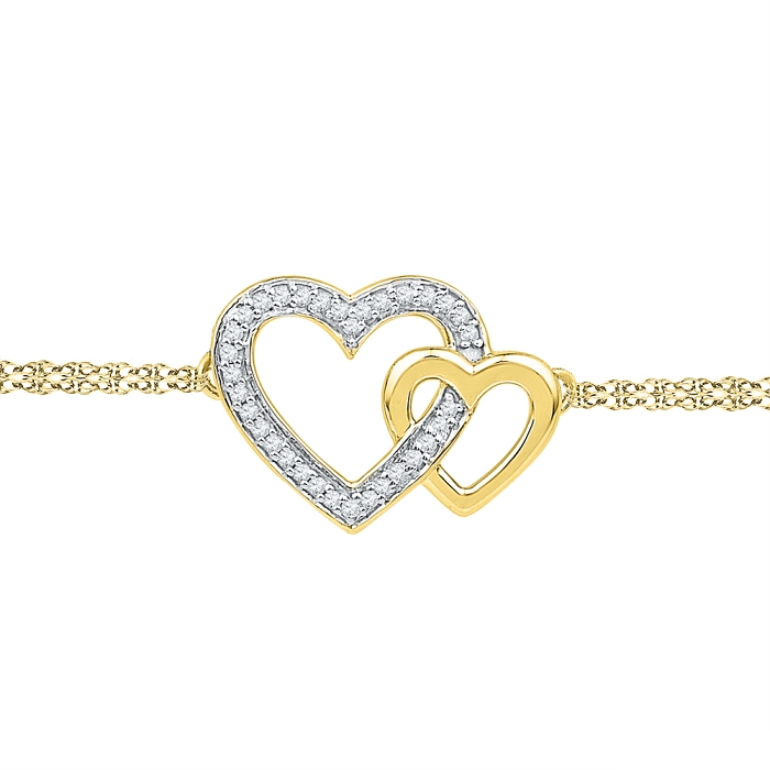 Interlocking Double Heart Diamond Bracelet in Yellow Gold
