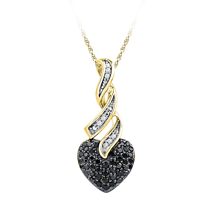 Pave Heart 0.33 CT Black Diamond Pendant Necklace