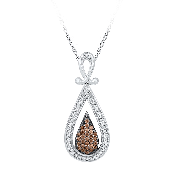 Pave Drop 0.25 CT Brown Diamond Pendant Necklace