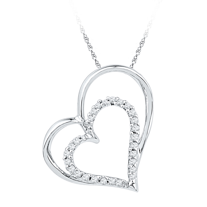 Twin Heart 0.12 CT Diamond Pendant Necklace White gold