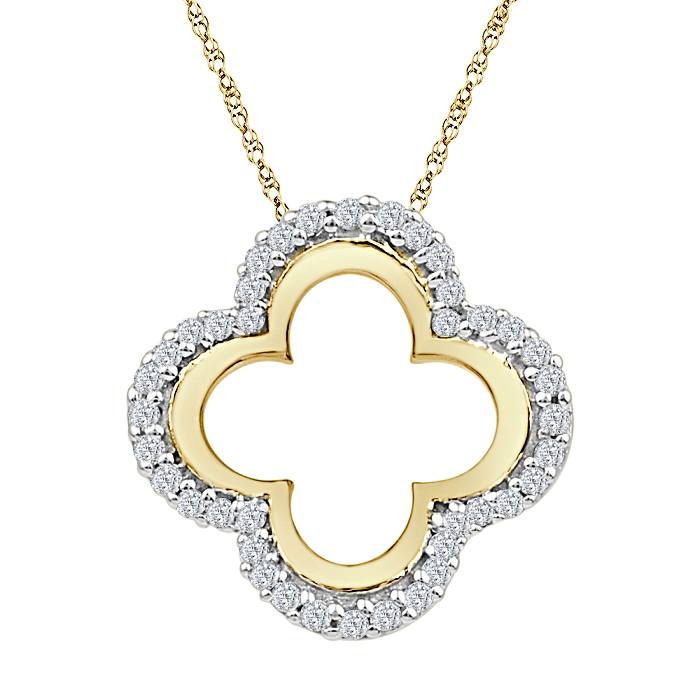 Van Cleef Style Clover Leaf 0.14 CT Diamond Pendant Necklace