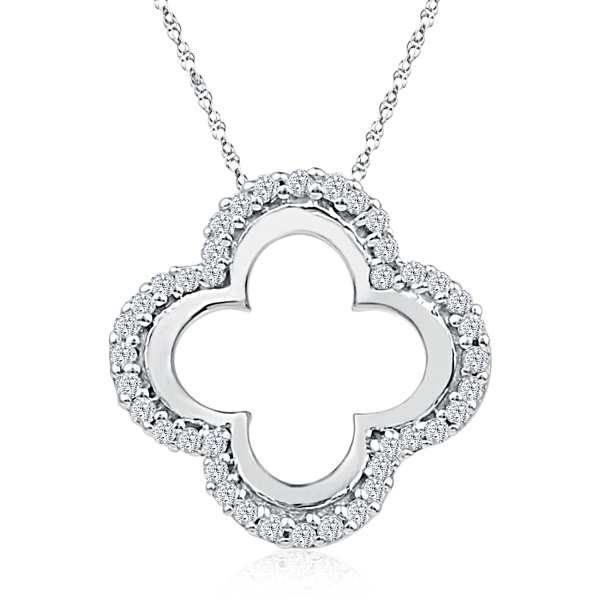 Van Cleef Inspired Clover Leaf 0.14 CT Diamond Pendant Necklace
