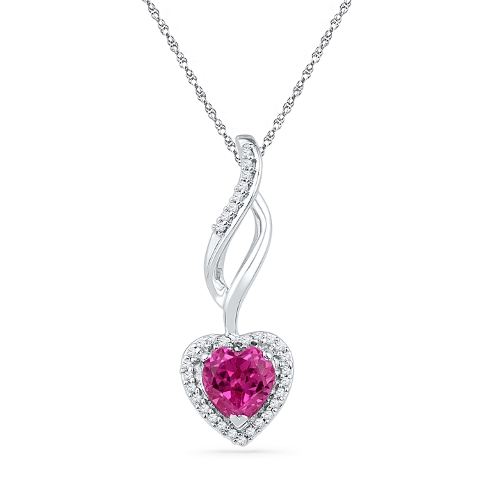 0.14 CT Diamond 1.10 Ct Pink Sapphire Pendant Necklace