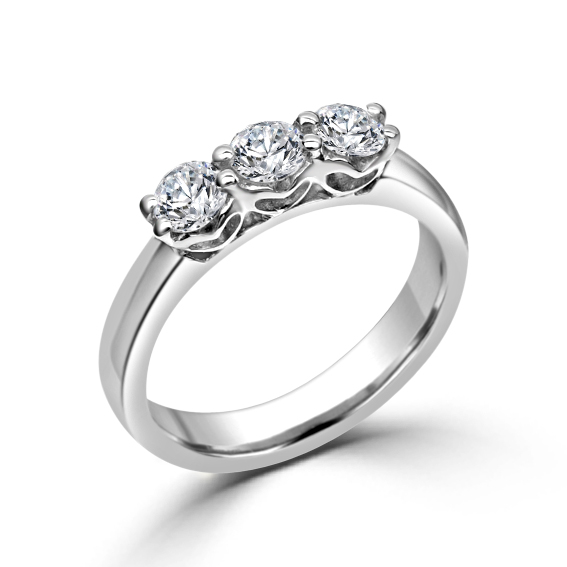 Italian Signature Three-Stone Engagement Ring 0.60 CT Diamond