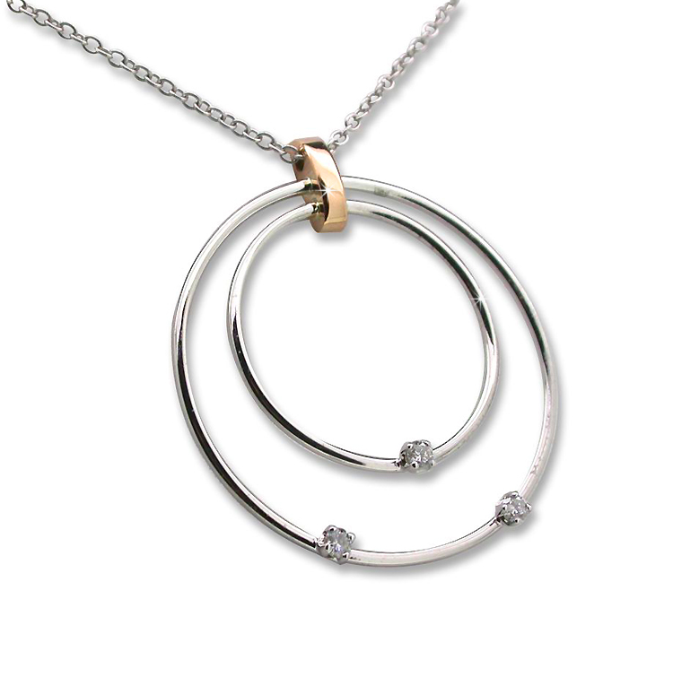 Twin Hoop Italian White Gold 0.10 CT Diamond Necklace