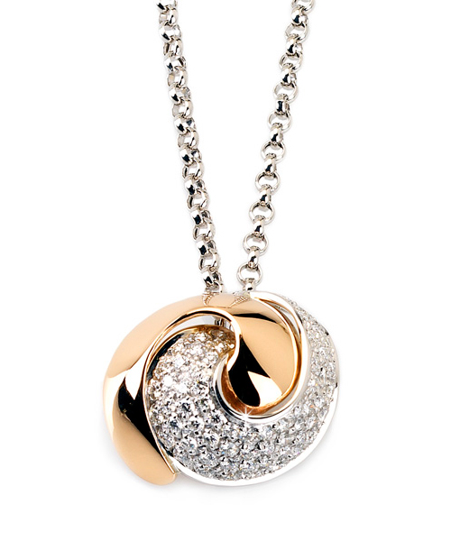 Round Spiral Italian 1.15 CT Diamond Necklace & Pendant 18K Gold
