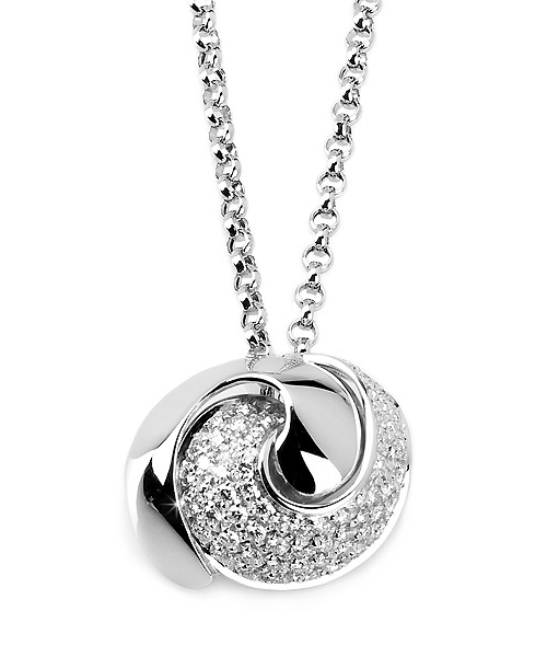 Round Spiral Italian 1.15 CT Diamond Necklace 18K White Gold