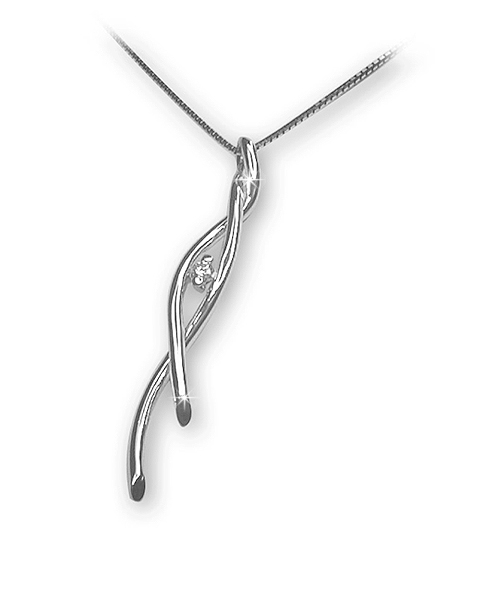 Twisted Wire 0.06 CT Diamond Necklace 18K White Gold