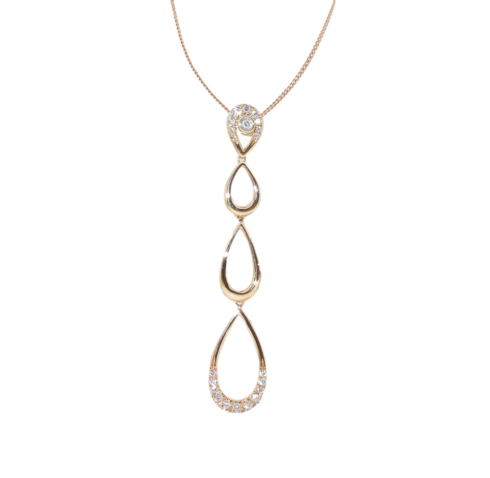 3-Drop Italian Necklace with 0.19 CT Diamonds in 18k Pink Gold