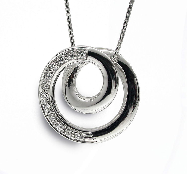 Italian Spiral Pendant & Necklace 0.18 CT Brilliant Cut Diamonds
