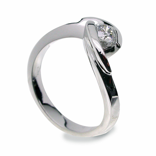Italian Bezel Set Solitaire Engagement Ring 0.30 CT Brilliant Diamond