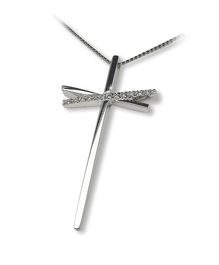 Unique Double Cross Diamon Necklace 0.09 CT For Women