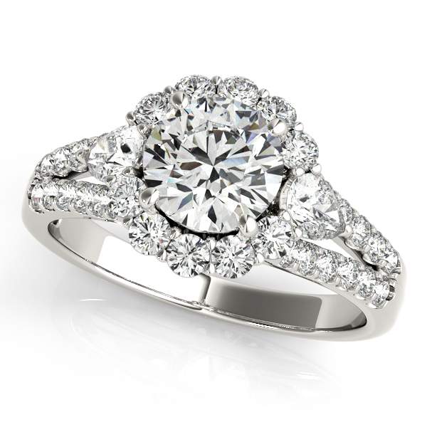 Pear Shaped Accent Diamond Engagement Ring with Round Halo