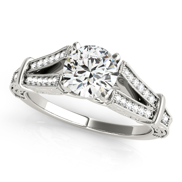 Two Row Side Stone Diamond Engagement Ring in Antique Style