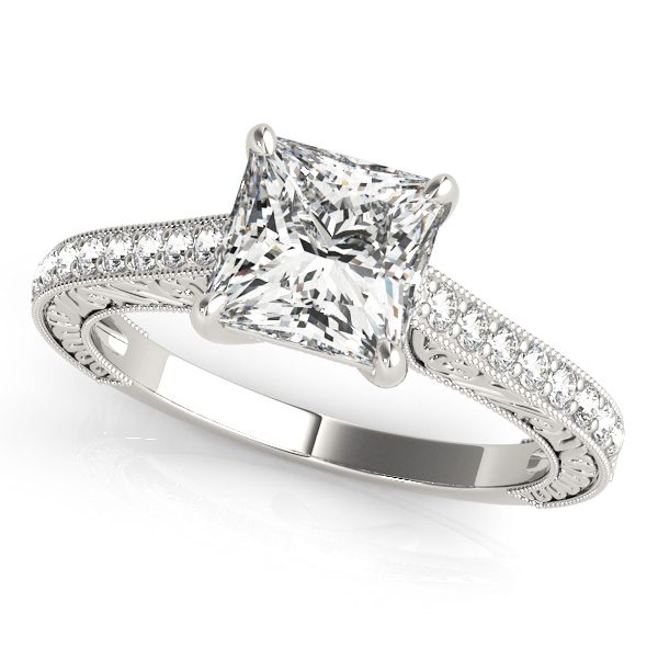 Trellis Vintage Princess Cut Engagement Ring Side Stones & Filigree