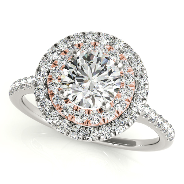 Special Duet Halo Round Side Stone Diamond Engagement Ring
