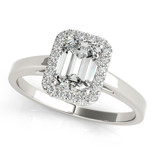 Glamorous Emerald Cut Halo Engagement Ring with Bridge