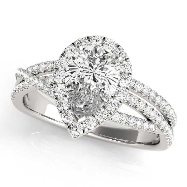 Pear Shaped Side Stone Diamond Engagement Ring Split Shank