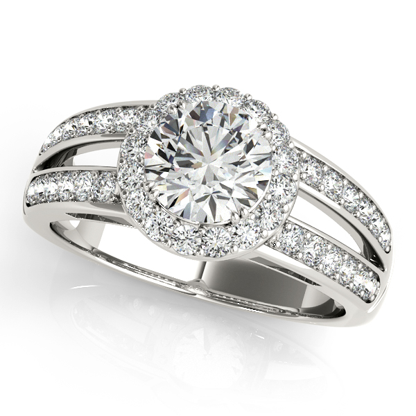 Simple Halo Engagement Ring V-Shaped Diamond Side Stones