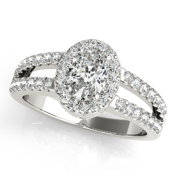 Split Shank Duet Side Stone Oval Cut Halo Diamond Engagement Ring