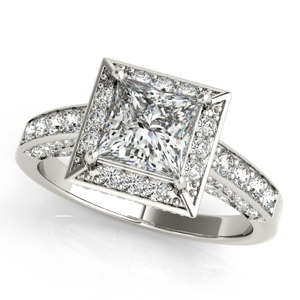 Luxury Princess Cut Side Stone Halo Diamond Engagement Ring