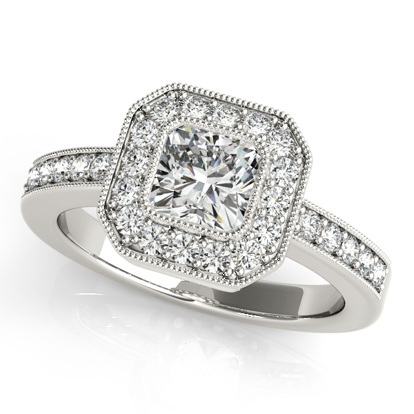 Flashy Vintage Side Stone Halo Diamond Engagement Ring