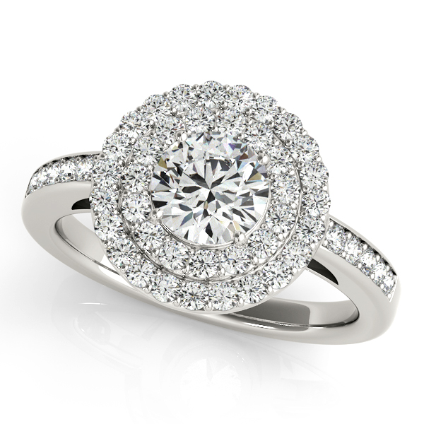 Exquisite Duet Halo Round Side Stone Diamond Engagement Ring