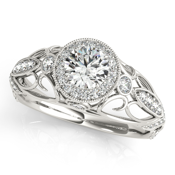 Renaissance Antique Style Diamond Halo Engagement Ring 14k Gold
